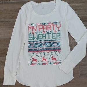 Old Navy Womens Top Sz L Fair Isle Graphic Christmas Waffle Thermal Knit Festive